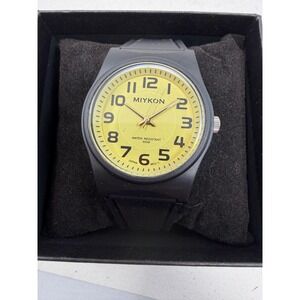 Miykon Mens Sport Watch Yellow Dial Black Resin Strap 100M Water Resist New